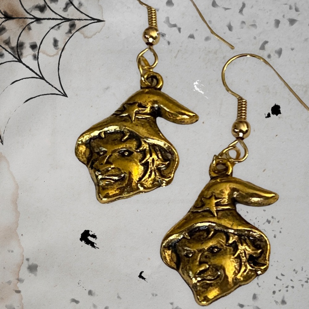 Halloween Pumpkin Charm Earrings Gold Pewter Dangle Pierced - Picture 4 of 9